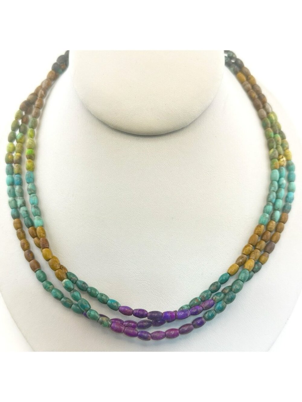Jay King Necklace Turquoise Multi Color Copper Triple Strand Blue Green Purple